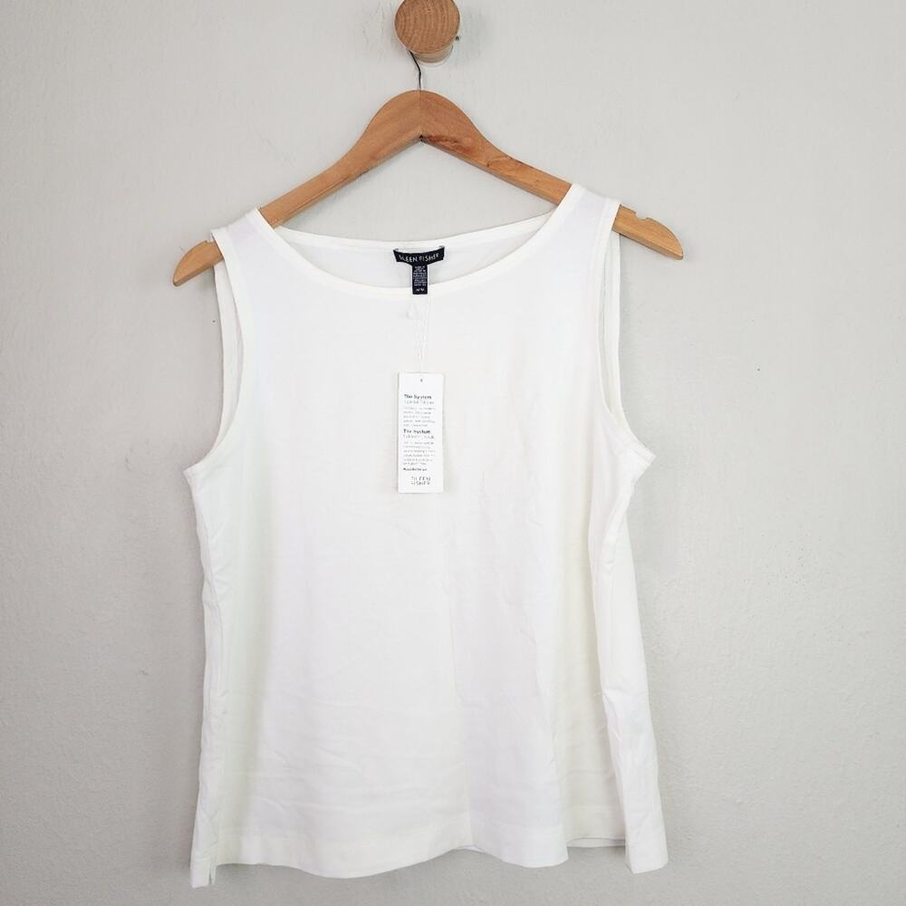NWT Eileen Fisher White Tencel Stretch Sleeveless Tank Top Layering Shell Medium - Picture 1 of 13